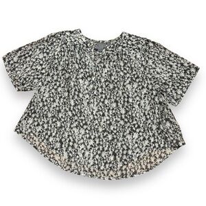 Vanessa Virginia Anthropologie Gray White Floral Cotton Top - Size Large